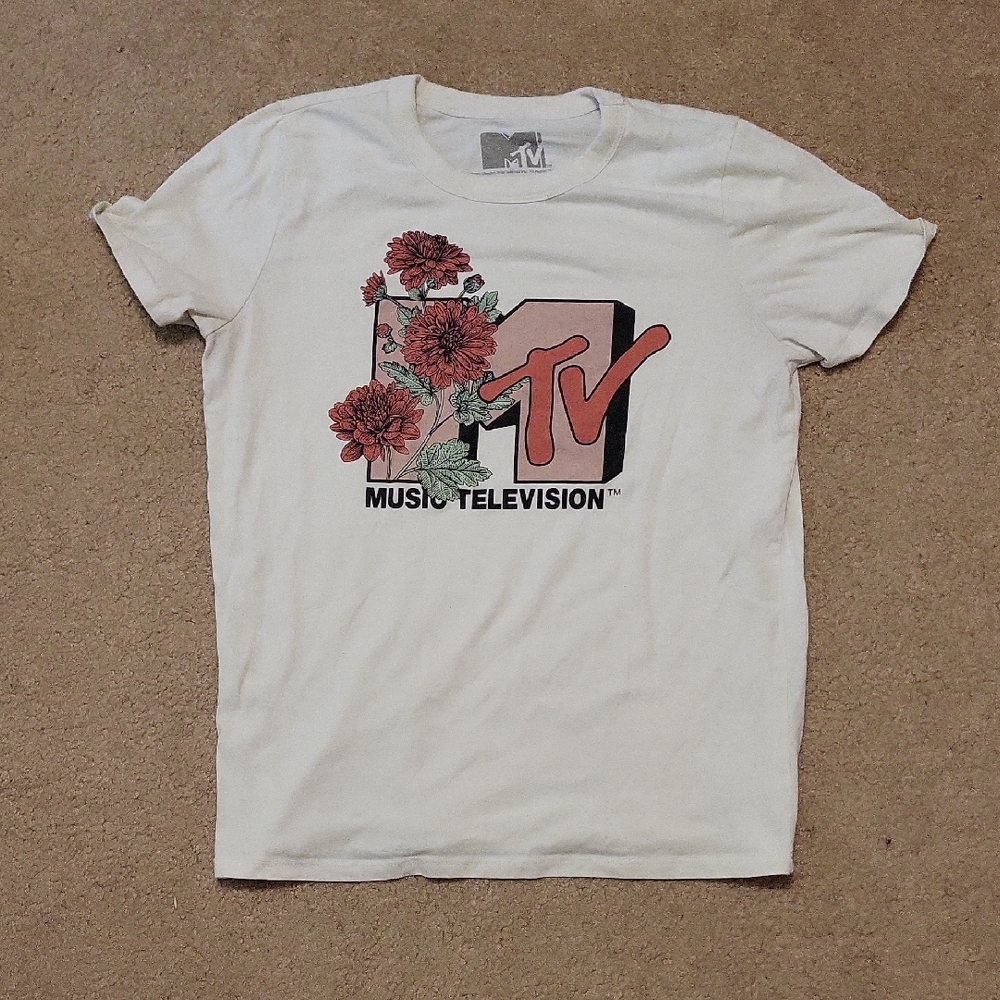 MTV Cream Floral Graphic Tee